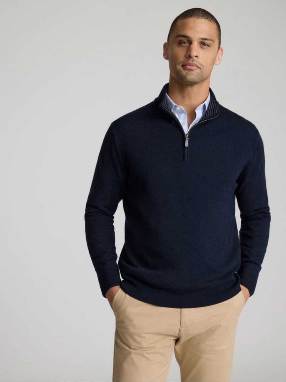 UNTUCKit Belguardo Merino Wool Quarter Zip Pullover Dark Navy M NWT